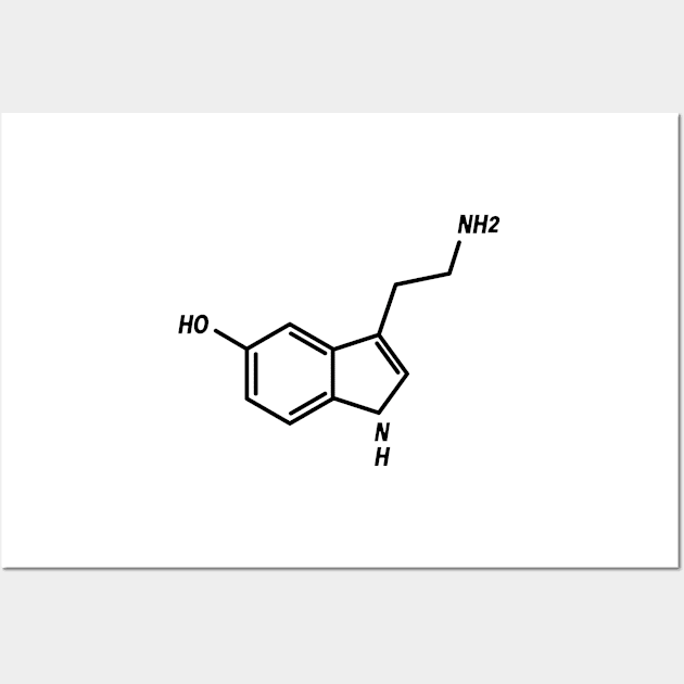 Serotonin Molecule Black Wall Art by murialbezanson